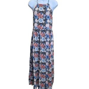 SO Floral‎ Halter Maxi Dress Womens Small Blue Pink Sleeveless Casual